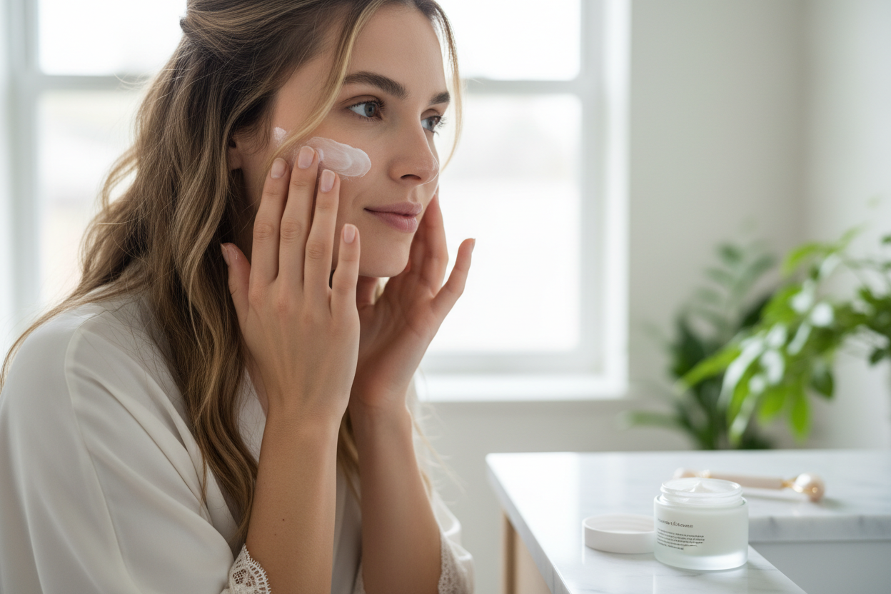 femme mettant de la creme