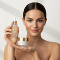 Femme tenant le pack sérum et crème Lumière Beaute